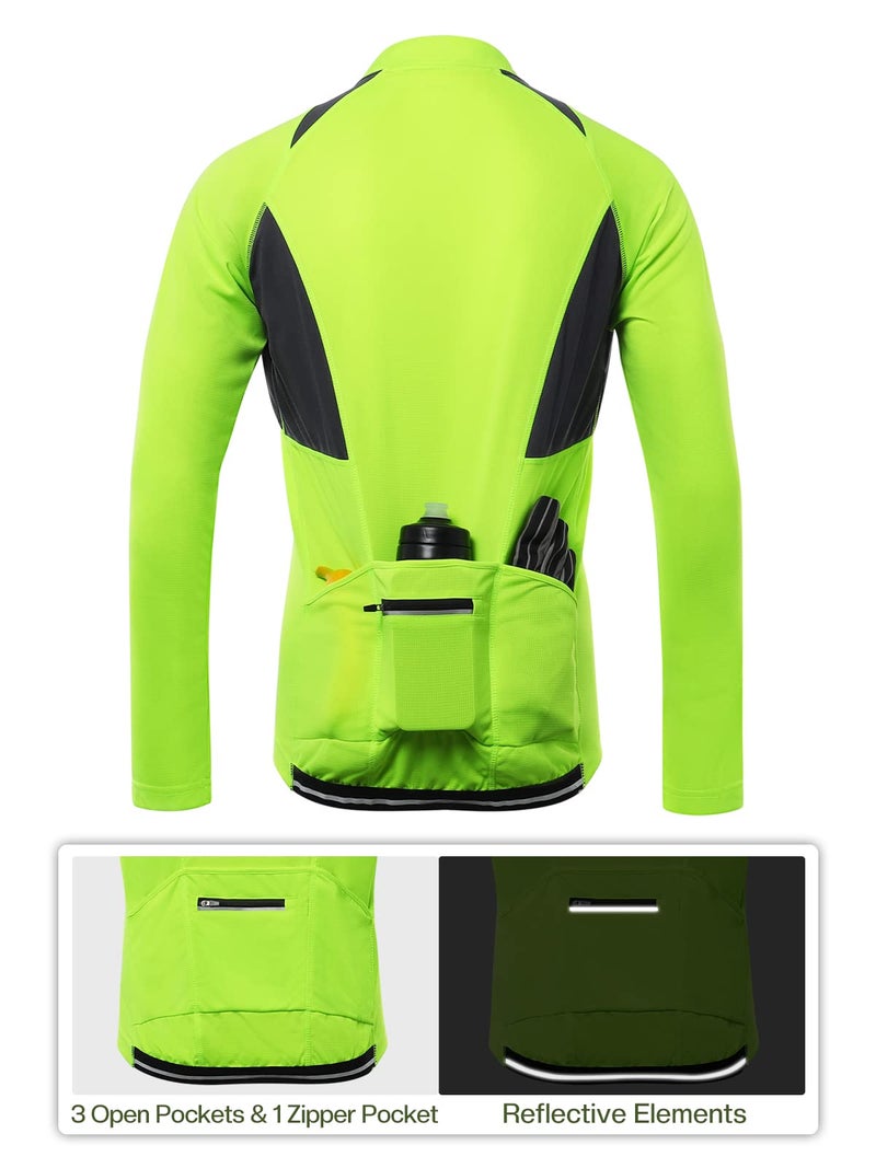 ARSUXEO Men's Half Zipper Cycling Jerseys Long Sleeves MTB Bike Shirts 6031 Green Size XX-Large - Image 4