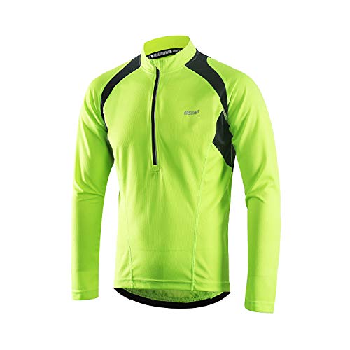 ARSUXEO Men's Half Zipper Cycling Jerseys Long Sleeves MTB Bike Shirts 6031 Green Size XX-Large - Image 1