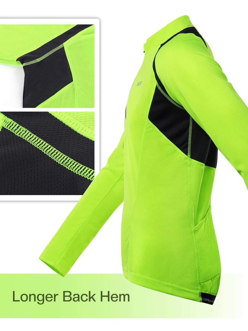 ARSUXEO Men's Half Zipper Cycling Jerseys Long Sleeves MTB Bike Shirts 6031 Green Size XX-Large - Image 3