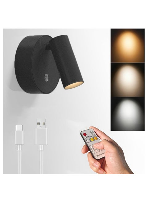Indoor Wireless Spotlights with Magnetic Remote for Bedside Reading, Battery Operated, 4000K Neutral Light, 3 Dimmable Colors, Black