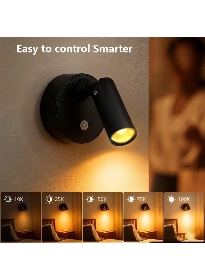 Indoor Wireless Spotlights for Bedside Reading, Battery Operated, 4000K Neutral Light, 3 Dimmable Colors, Black - Image 1