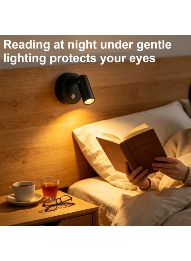 Indoor Wireless Spotlights for Bedside Reading, Battery Operated, 4000K Neutral Light, 3 Dimmable Colors, Black - Image 2