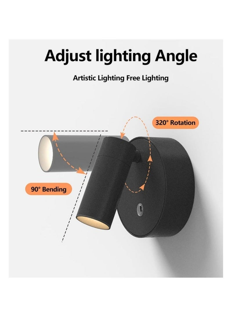 Indoor Wireless Spotlights for Bedside Reading, Battery Operated, 4000K Neutral Light, 3 Dimmable Colors, Black - Image 5