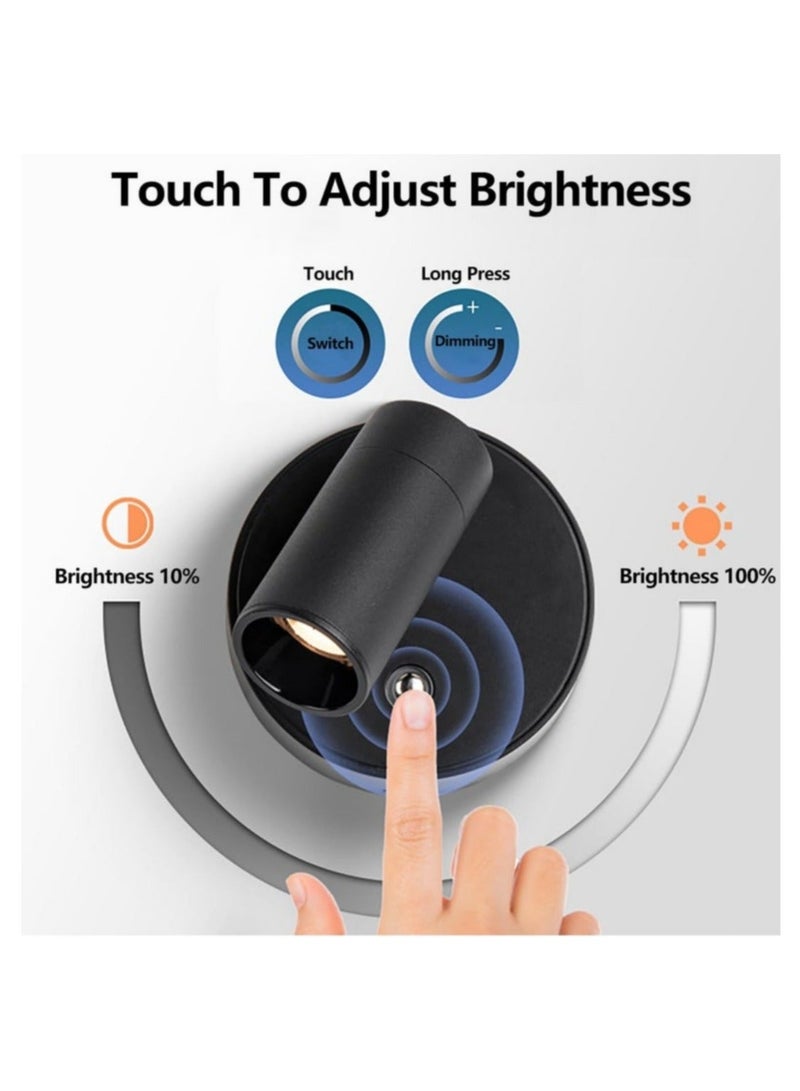 Indoor Wireless Spotlights for Bedside Reading, Battery Operated, 4000K Neutral Light, 3 Dimmable Colors, Black - Image 3
