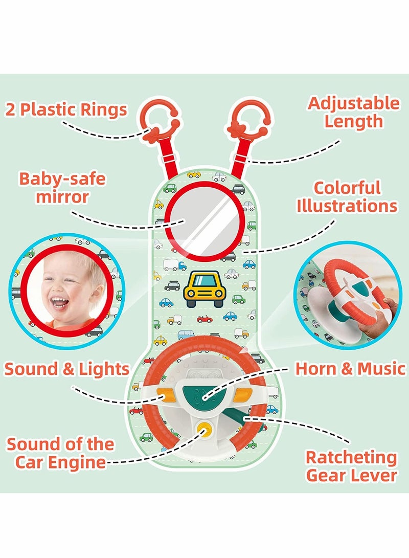 Infant Car Seat Toys with Mirror and Music Lights, Steering Wheel Toy for Engaging Playtime in Vehicles  - Image 3