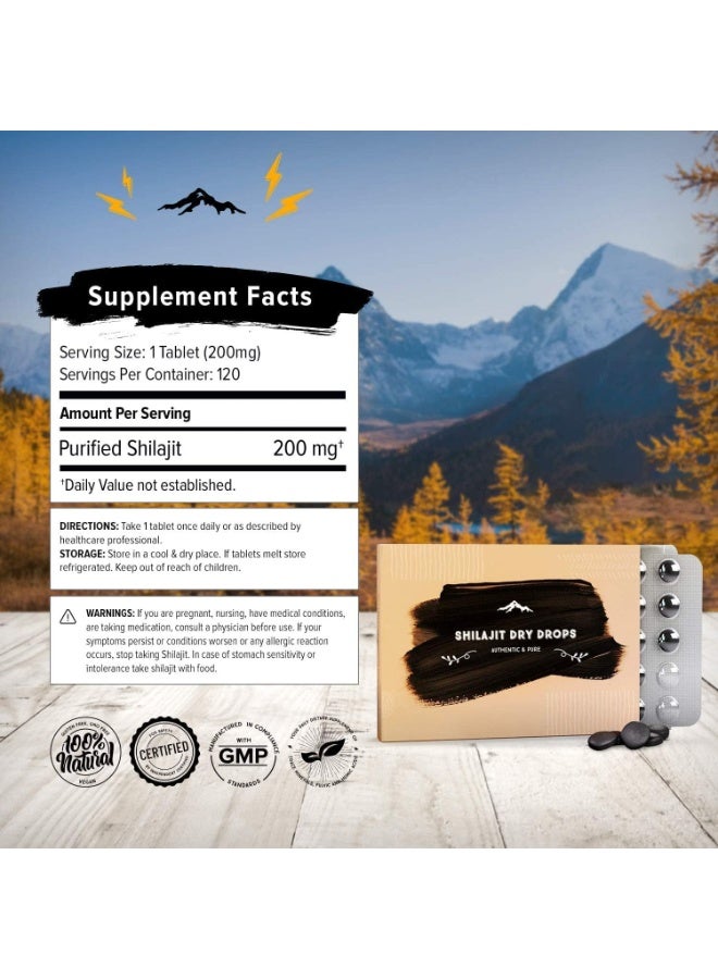 Pure Himalayan Shilajit Shilajit Dry Drops Metabolism & Immune Support Supplement for Men & Women 120 Tablets - Image 2