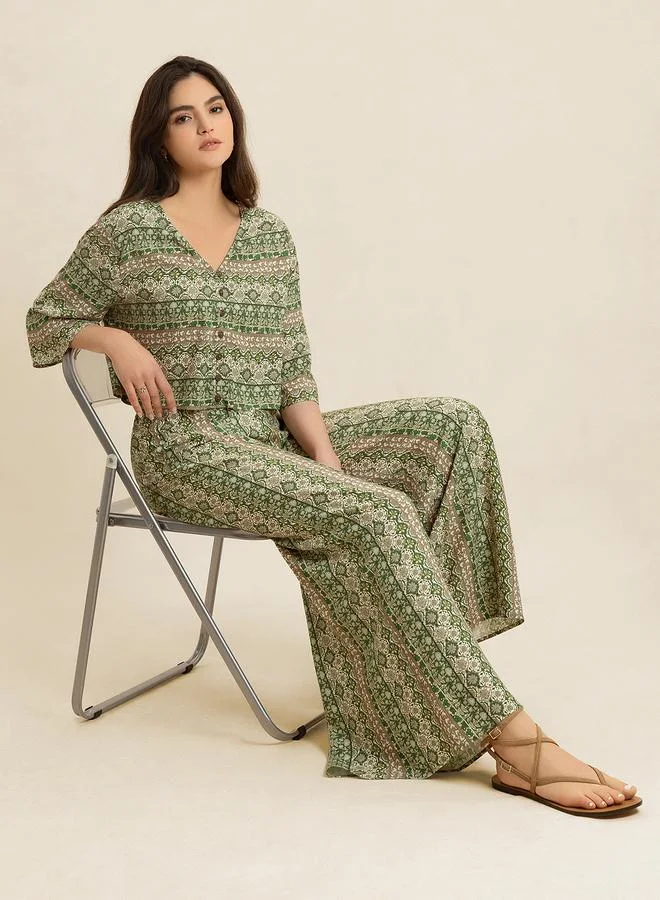 تايك تو Take Two Women Printed Boxy Top and Wide Leg Pants Co-Ords