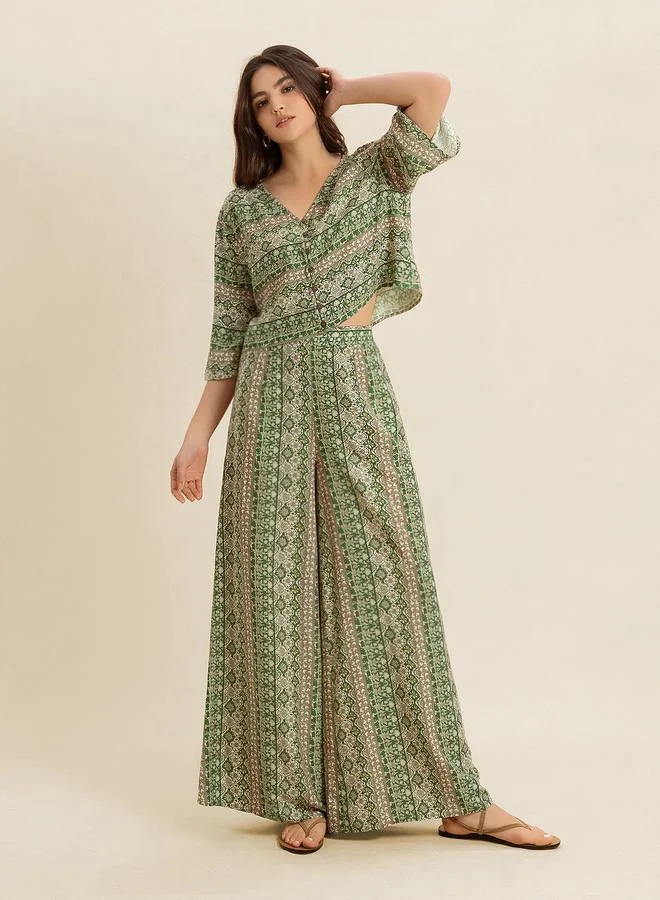 تايك تو Take Two Women Printed Boxy Top and Wide Leg Pants Co-Ords