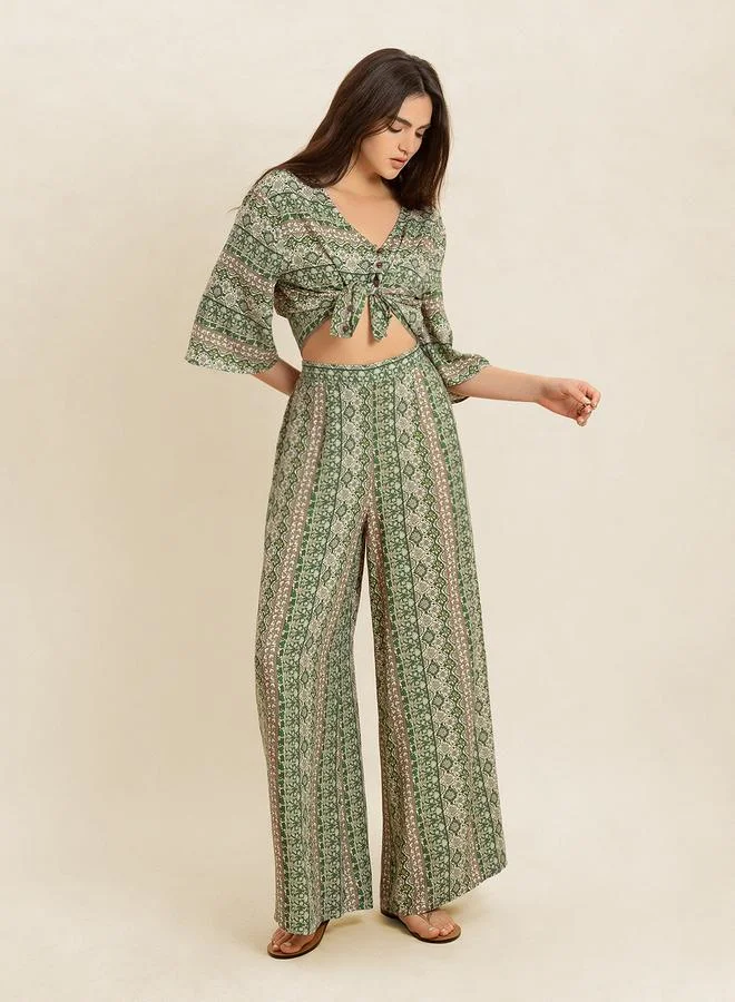 تايك تو Take Two Women Printed Boxy Top and Wide Leg Pants Co-Ords