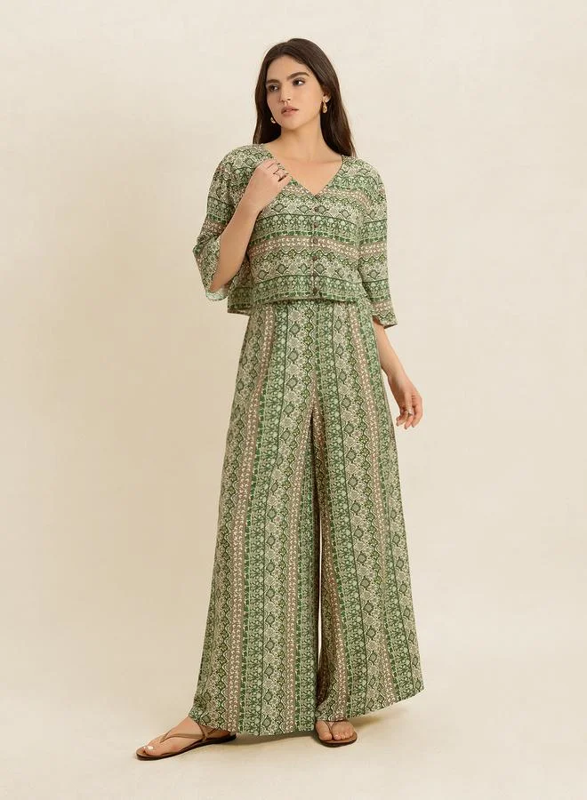 تايك تو Take Two Women Printed Boxy Top and Wide Leg Pants Co-Ords