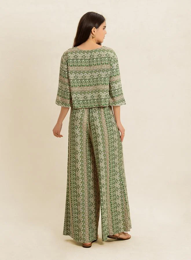 تايك تو Take Two Women Printed Boxy Top and Wide Leg Pants Co-Ords