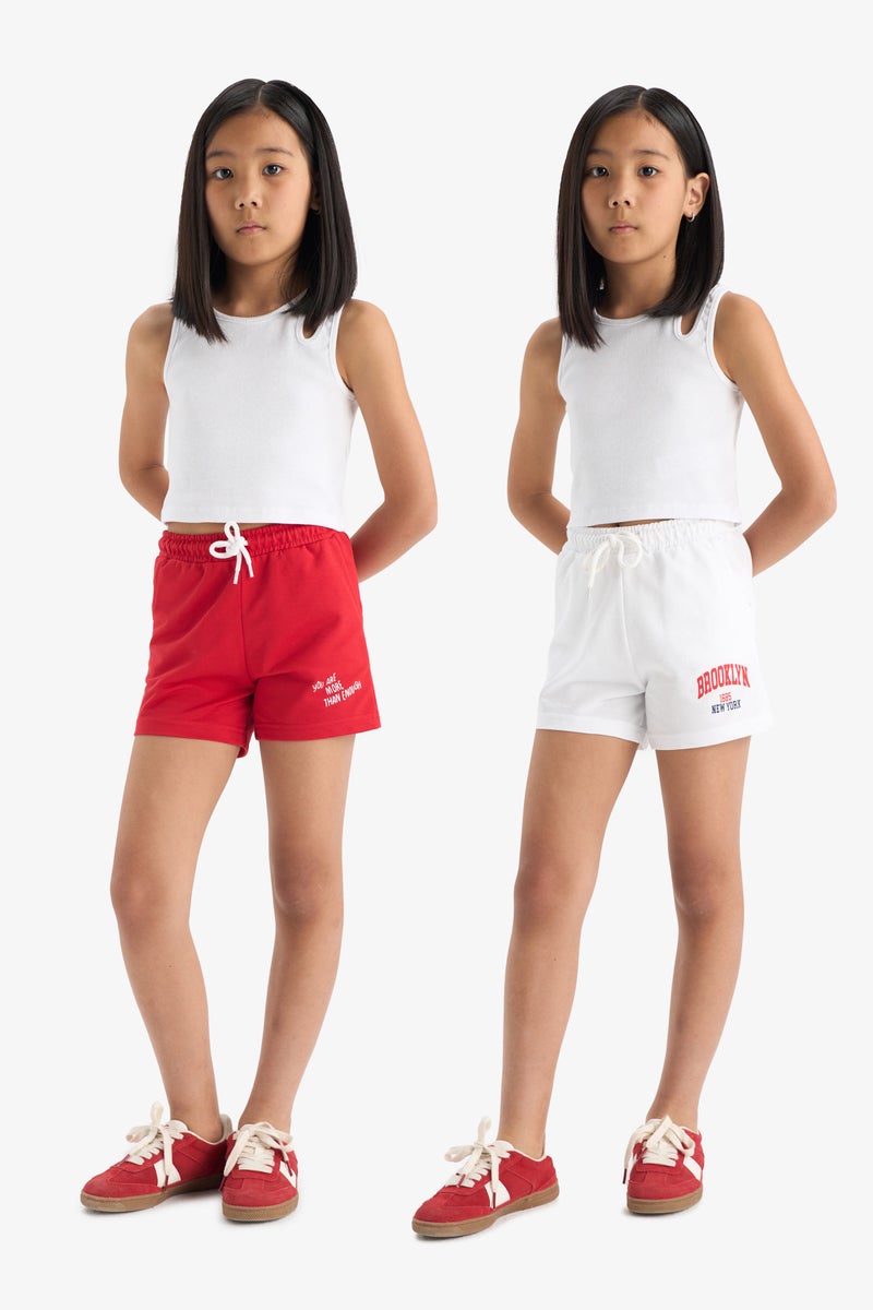 DeFacto Red Girl Girl Elastic Waist Printed 2 Piece Shorts Casual - Image 1