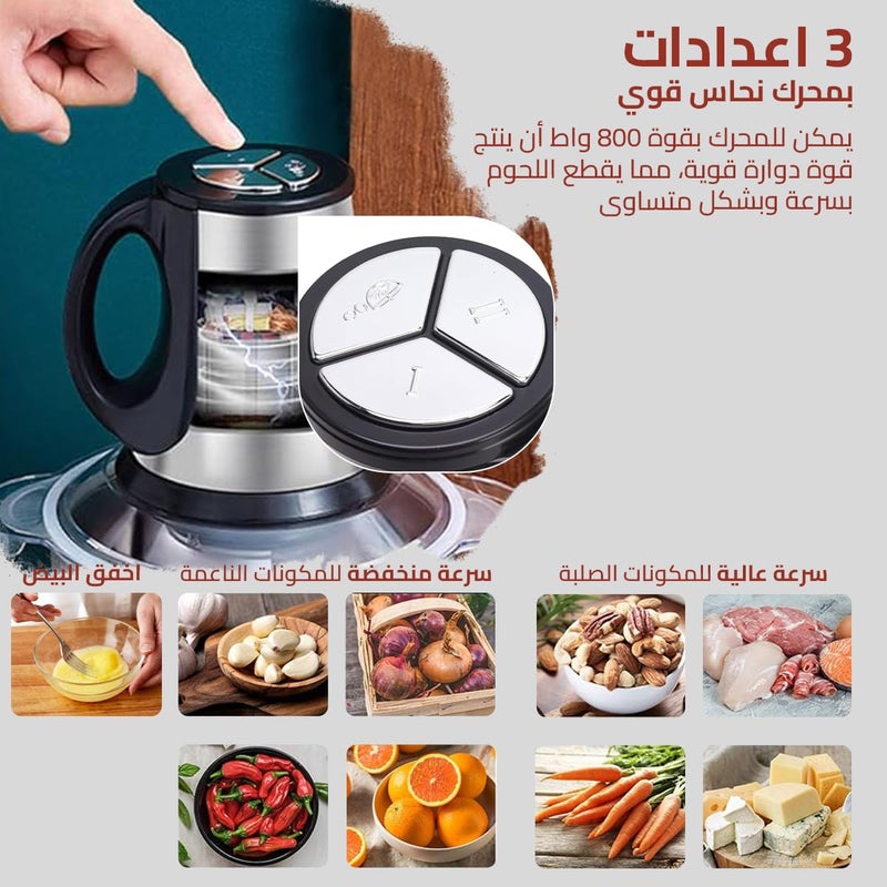 Meat Grinder Electric Food Chopper 3L 800W, Kitchen Meat Mincer with Double Layer 4 Blades, 2 Speeds Food Processor for Meat Vegetables Nuts and Sauces - Image 4