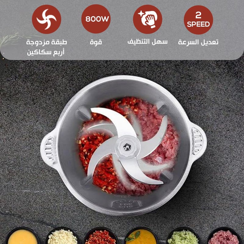 Meat Grinder Electric Food Chopper 3L 800W, Kitchen Meat Mincer with Double Layer 4 Blades, 2 Speeds Food Processor for Meat Vegetables Nuts and Sauces - Image 2