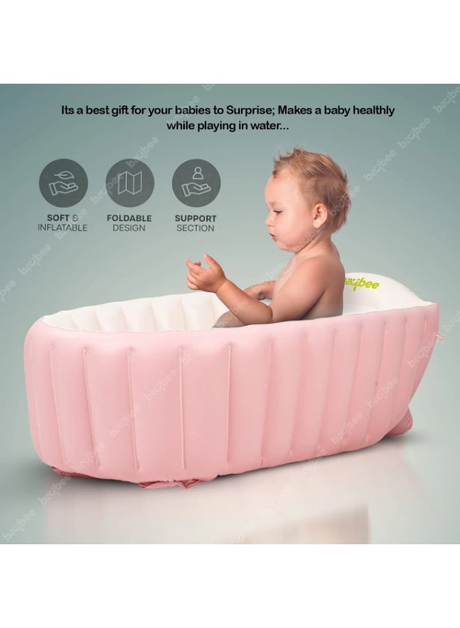 DESIGNED FOR BABIES AGED 6 TO 36 MONTHS,THIS BATHTUB IS MADE FROM SAFE AND DURABLE BPA-FREE PVC MATERIALS. ITS NON-SLIP TEXTURED BOTTOM ENSURES YOUR BABY`S SAFETY, WHILE THE INCLUDED AIR PUMP ALLOWS FOR EASY INFLATION AND DEFLATION.WHETHER AT HOME  OR ON THE GO ,THIS PORTABLE BATHTUB PROVIDES A COMFORTABLE AND SECURE BATHING EXPERIENCE FOR YOUR LITTLE ONE - Image 2