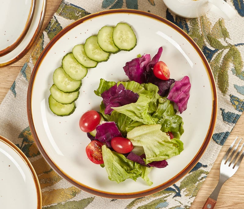 ONEMORE Ceramic Plates Set of 6, 8.5 inch Small Dinner Plates for Appetizer, Salad and Dessert. Oven, Microwave and Dishwasher Safe Plate. Rustic Kitchen Porcelain Dish - Cream White - Image 3