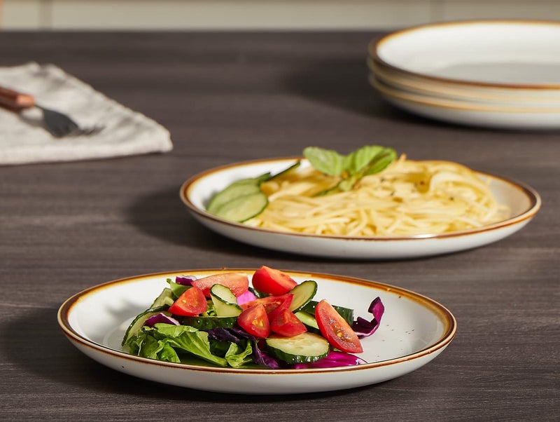 ONEMORE Ceramic Plates Set of 6, 8.5 inch Small Dinner Plates for Appetizer, Salad and Dessert. Oven, Microwave and Dishwasher Safe Plate. Rustic Kitchen Porcelain Dish - Cream White - Image 2