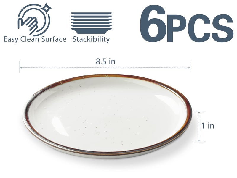 ONEMORE Ceramic Plates Set of 6, 8.5 inch Small Dinner Plates for Appetizer, Salad and Dessert. Oven, Microwave and Dishwasher Safe Plate. Rustic Kitchen Porcelain Dish - Cream White - Image 5