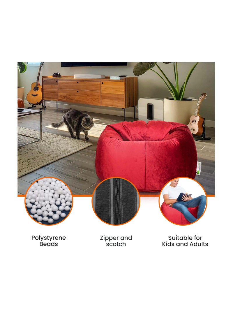 ANDERSON Ultra Soft Large Luxury Velvet Bean Bag Chair Filling with Beans Highly Comfortabl Suitable For Kids And Adults Red Colour - Image 3