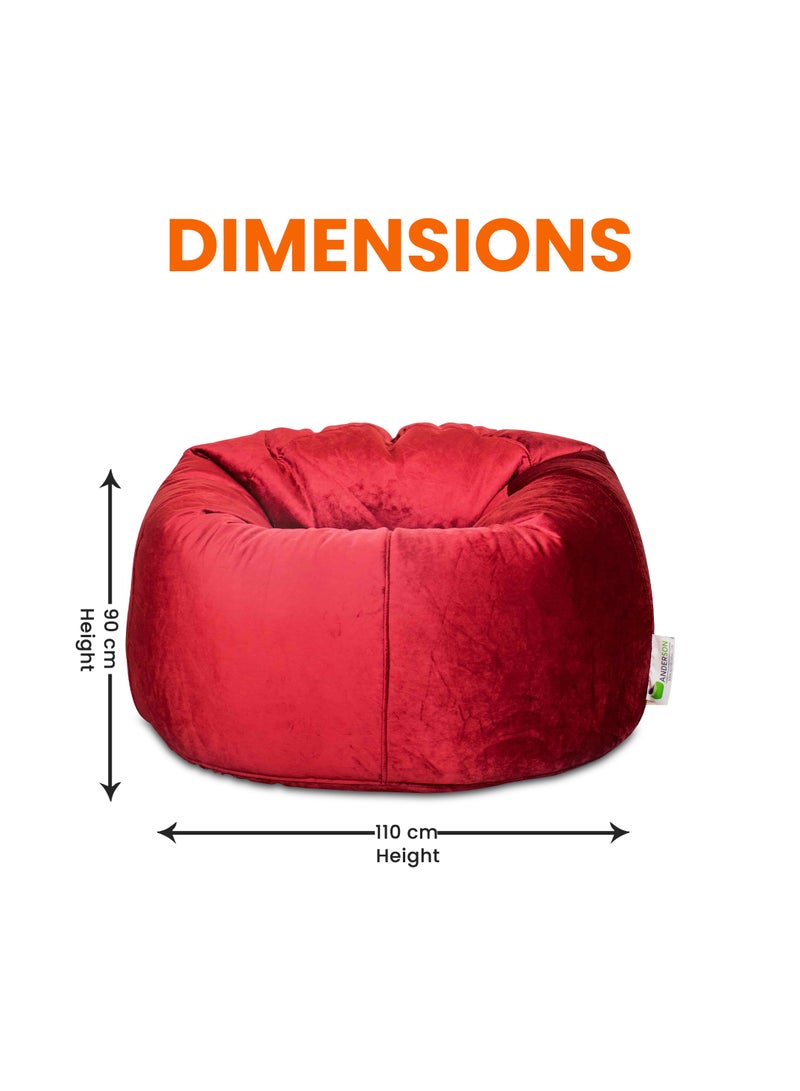 ANDERSON Ultra Soft Large Luxury Velvet Bean Bag Chair Filling with Beans Highly Comfortabl Suitable For Kids And Adults Red Colour - Image 5
