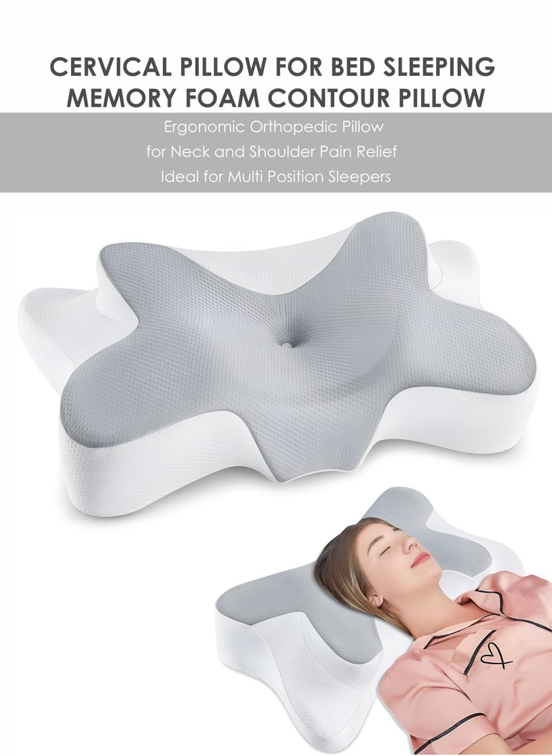 Generic Memory Cervical Foam Pillow Ergonomic Medical Orthopedic Physiotherapy Sleeping Support  Butterfly-Shaped Pillow for Neck and Shoulder Pain Relief Relaxing Contour Bed Pillow for Side Back and Stomach Sleepers Washable Breathable Cover Pillowcase  - Image 1