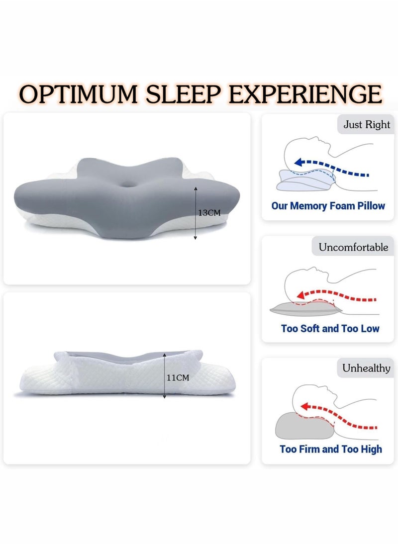 Generic Memory Cervical Foam Pillow Ergonomic Medical Orthopedic Physiotherapy Sleeping Support  Butterfly-Shaped Pillow for Neck and Shoulder Pain Relief Relaxing Contour Bed Pillow for Side Back and Stomach Sleepers Washable Breathable Cover Pillowcase  - Image 2
