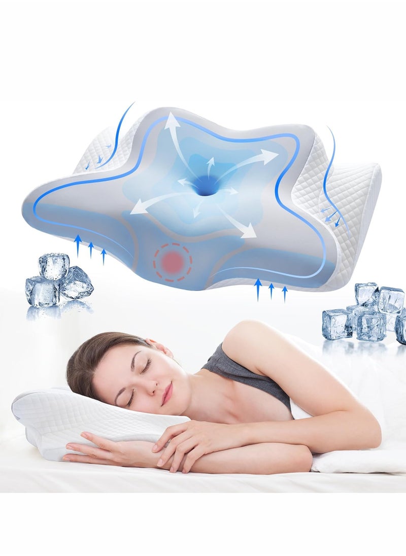 Generic Memory Cervical Foam Pillow Ergonomic Medical Orthopedic Physiotherapy Sleeping Support  Butterfly-Shaped Pillow for Neck and Shoulder Pain Relief Relaxing Contour Bed Pillow for Side Back and Stomach Sleepers Washable Breathable Cover Pillowcase  - Image 3