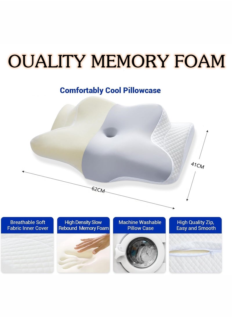 Generic Memory Cervical Foam Pillow Ergonomic Medical Orthopedic Physiotherapy Sleeping Support  Butterfly-Shaped Pillow for Neck and Shoulder Pain Relief Relaxing Contour Bed Pillow for Side Back and Stomach Sleepers Washable Breathable Cover Pillowcase  - Image 5