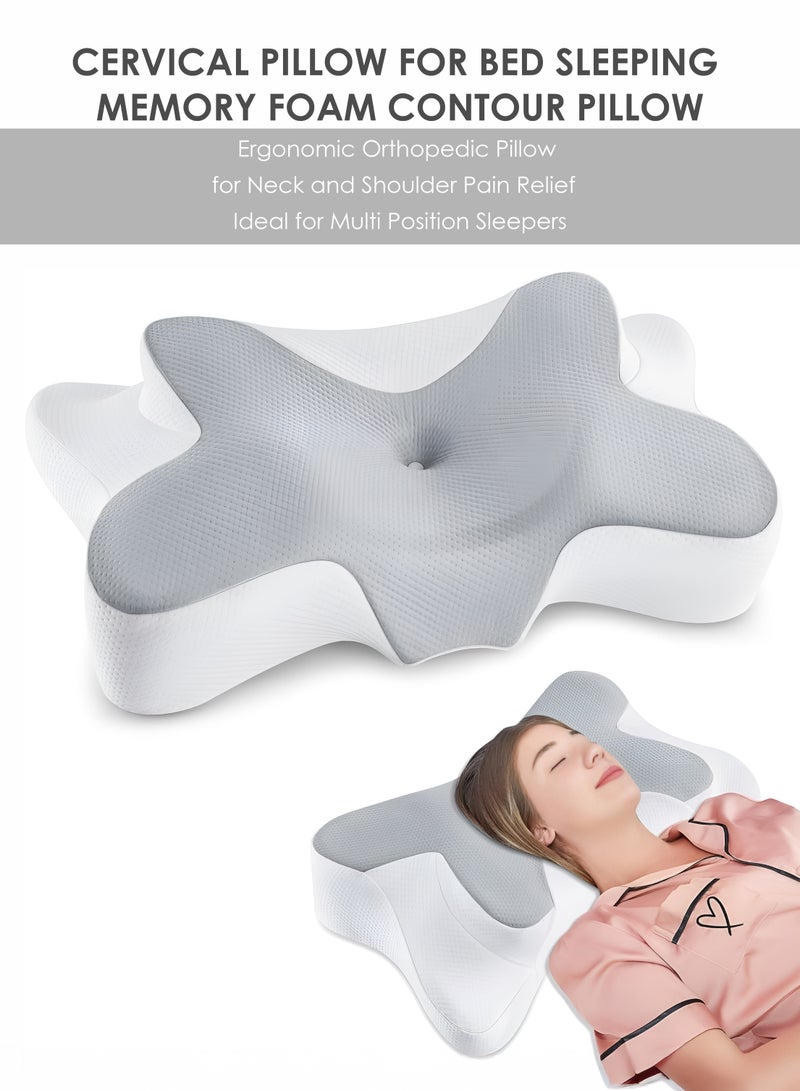 Memory Cervical Foam Pillow Ergonomic Medical Orthopedic Physiotherapy Sleeping Support  Butterfly-Shaped Pillow for Neck and Shoulder Pain Relief Relaxing Contour Bed Pillow for Side Back and Stomach Sleepers Washable Breathable Cover Pillowcase  - Image 1