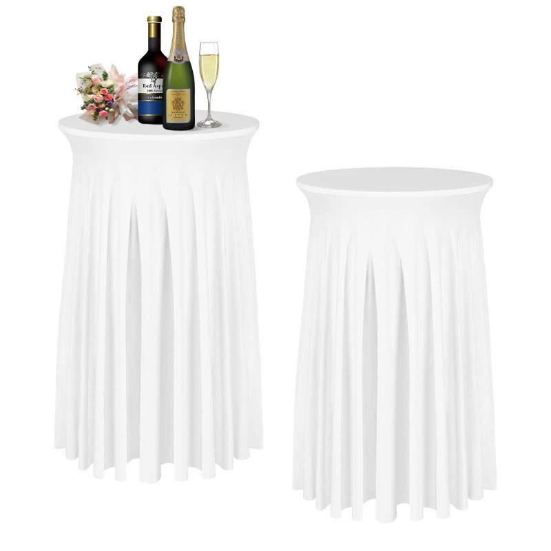 BDDC Cocktail Table Covers  2 Pack 32x 43 White Cocktail Table Tablecloth with Natural Wavy Round Skirt for Bar Wedding Party Banquet