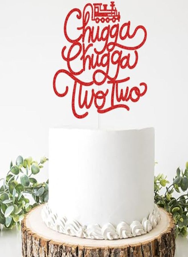 ZLPDS Chugga Chugga Two Two Cake Topper, Train Happy Birthday Cake Decor, Choo Choo I'm Two, Railroad Birthday for Boys Train Theme 2nd Party Decorations Red Glitter - Image 4