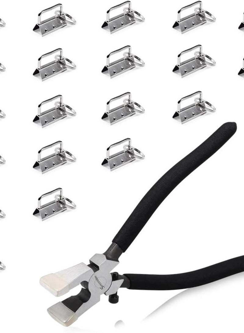 GGOOT 1.25 Inch Key Fob Hardware Sets 20 Pcs White Nickel with Keychain Split Rings Glass Breaking Pliers Key Fob Pliers and Webbing Fabric Strapping Tools with Rubber Tips  - Image 1