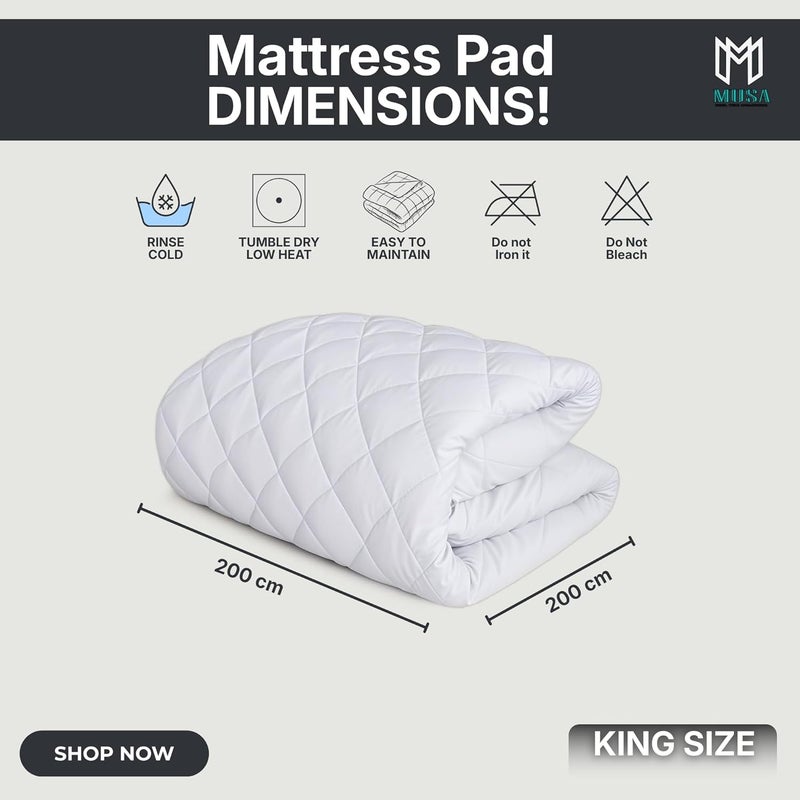 MUSA Quilted Fitted Mattress Pad - King Size (200 x 200cm) with Breathable Polyester Cover - Image 2
