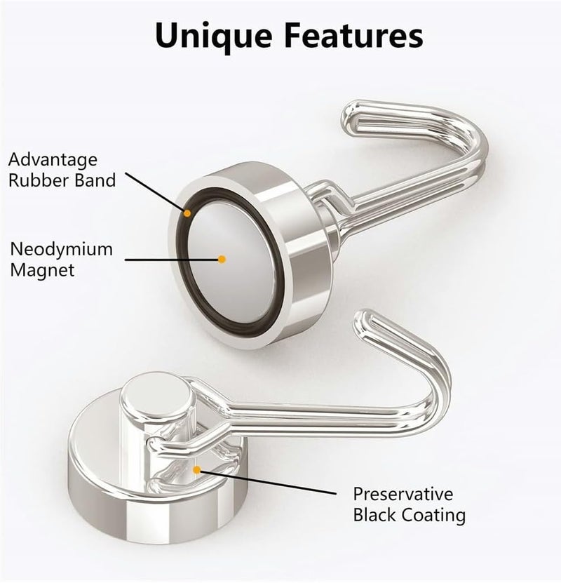 Magnetic Hooks Pack of 10 Silver Heavy Duty Strong Magnet Hook with Rust Proof for Indoor Outdoor Hanging Refrigerator Grill Kitchen Key Holder Locker Classroom - Image 2