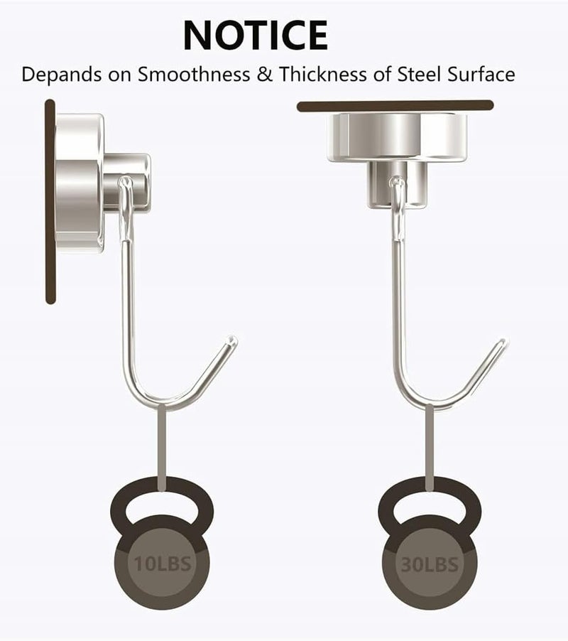 Magnetic Hooks Pack of 10 Silver Heavy Duty Strong Magnet Hook with Rust Proof for Indoor Outdoor Hanging Refrigerator Grill Kitchen Key Holder Locker Classroom - Image 3
