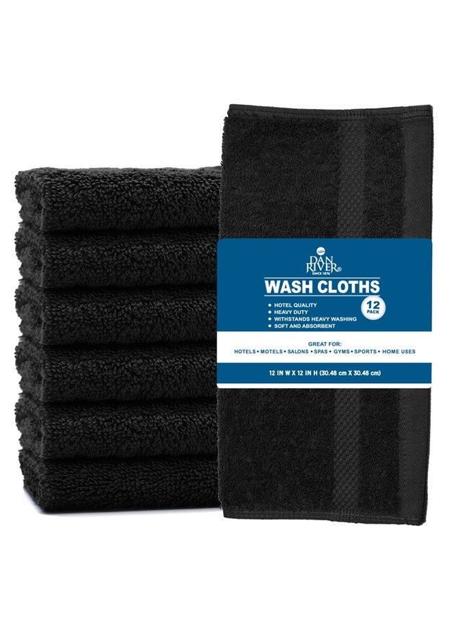 DAN RIVER 100% Cotton Face Towels 12 Pack - Premium Quality Washcloths Soft and Highly Absorbent Towels for Bathroom, Spa, Gym - Quick Dry Essential for Body and Daily Use 12x12 in, 600 GSM – Black - Image 1