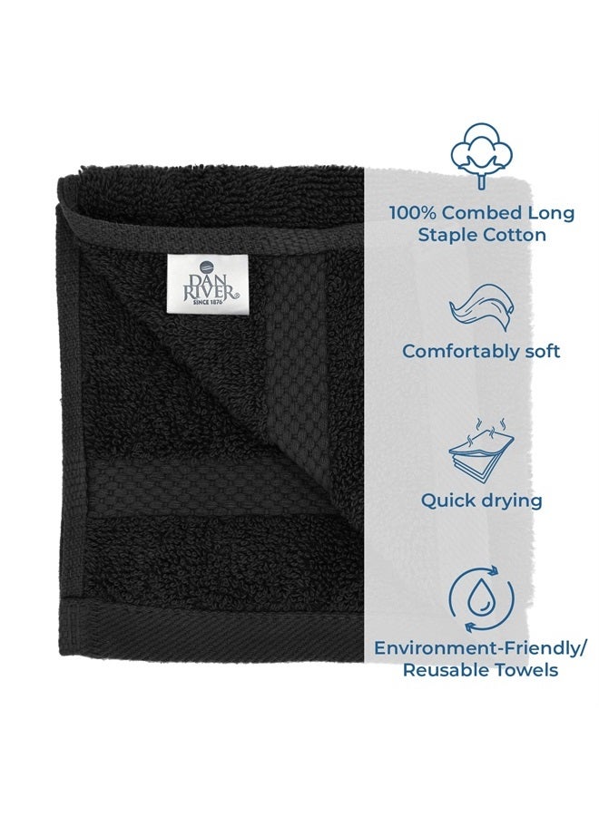 DAN RIVER 100% Cotton Face Towels 12 Pack - Premium Quality Washcloths Soft and Highly Absorbent Towels for Bathroom, Spa, Gym - Quick Dry Essential for Body and Daily Use 12x12 in, 600 GSM – Black - Image 2