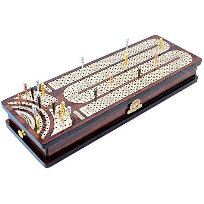 House of Cribbage Continuous Cribbage Board  Box Inlaid in Rosewood  Maple  4 Track  Side Drawers with Score Marking Fields for Skunks Corners and Won Games - Image 2
