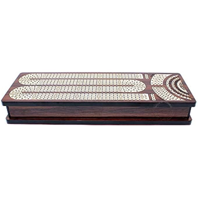 House of Cribbage Continuous Cribbage Board  Box Inlaid in Rosewood  Maple  4 Track  Side Drawers with Score Marking Fields for Skunks Corners and Won Games - Image 3