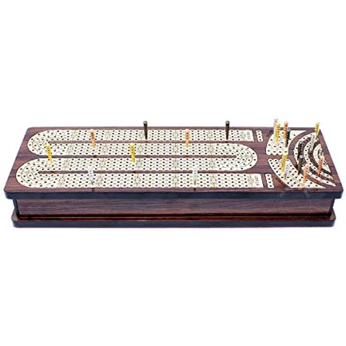 House of Cribbage Continuous Cribbage Board  Box Inlaid in Rosewood  Maple  4 Track  Side Drawers with Score Marking Fields for Skunks Corners and Won Games - Image 5