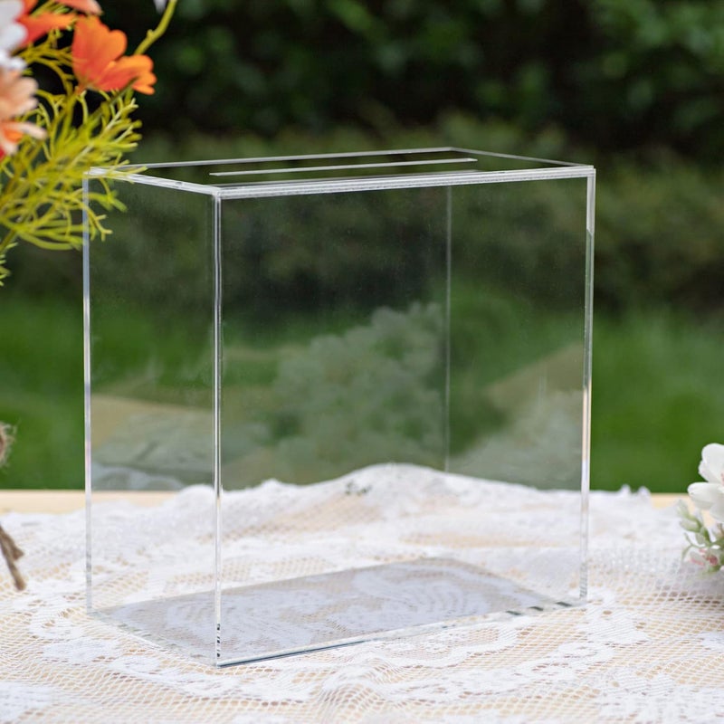 TPGP UNIQOOO Clear Acrylic Card Box with Slot - DIY Wedding Box, Large 10x10x5.5 in for Reception Decoration, Fundraiser, Money Box, Election Ballot, Graduation Keepsake - Image 1