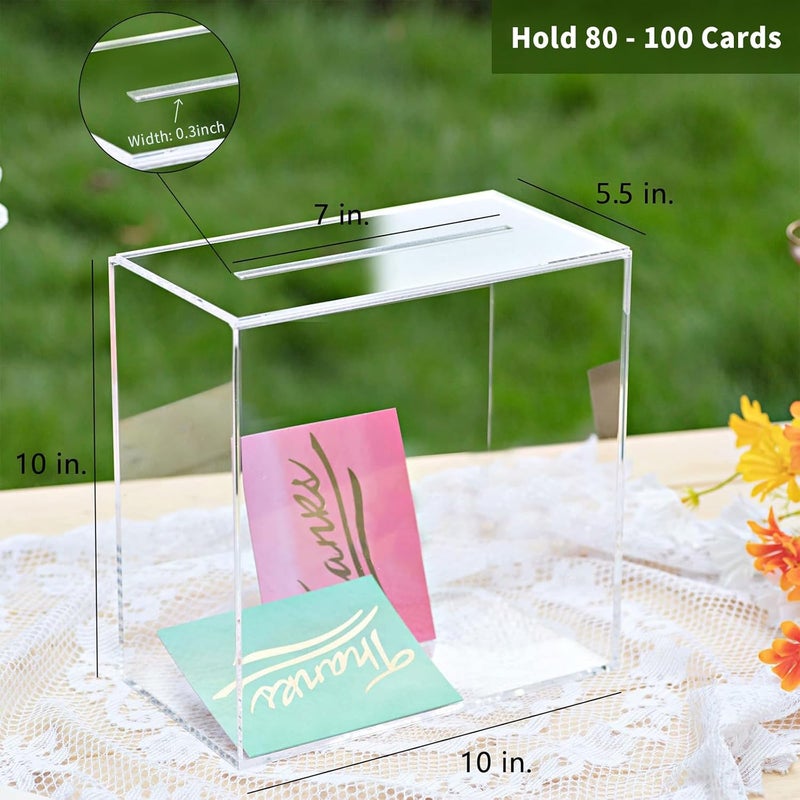 TPGP UNIQOOO Clear Acrylic Card Box with Slot - DIY Wedding Box, Large 10x10x5.5 in for Reception Decoration, Fundraiser, Money Box, Election Ballot, Graduation Keepsake - Image 5