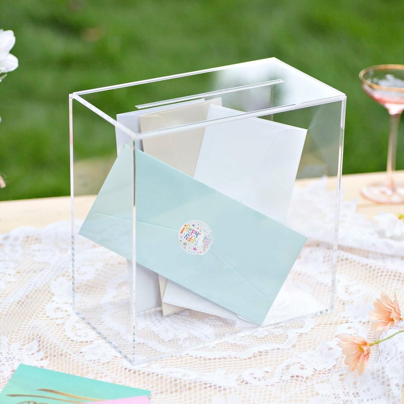 TPGP UNIQOOO Clear Acrylic Card Box with Slot - DIY Wedding Box, Large 10x10x5.5 in for Reception Decoration, Fundraiser, Money Box, Election Ballot, Graduation Keepsake - Image 2