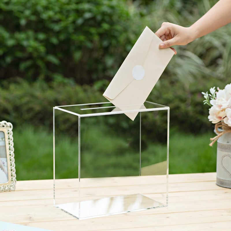 TPGP UNIQOOO Clear Acrylic Card Box with Slot - DIY Wedding Box, Large 10x10x5.5 in for Reception Decoration, Fundraiser, Money Box, Election Ballot, Graduation Keepsake - Image 4