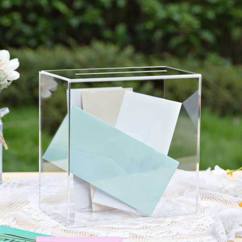 TPGP UNIQOOO Clear Acrylic Card Box with Slot - DIY Wedding Box, Large 10x10x5.5 in for Reception Decoration, Fundraiser, Money Box, Election Ballot, Graduation Keepsake - Image 3