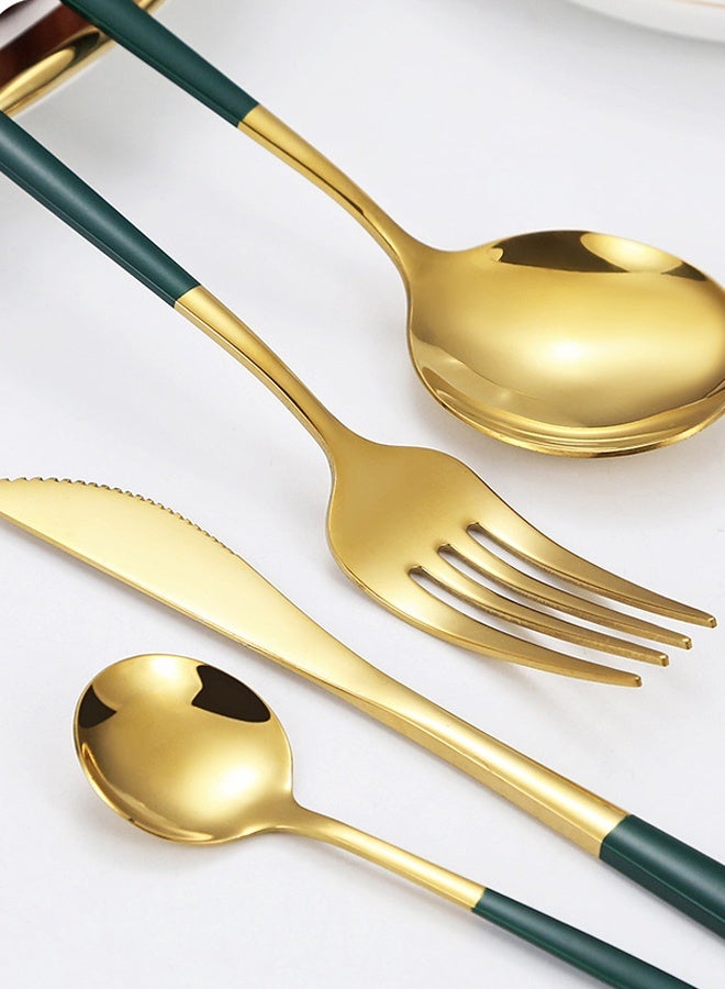 4 Pieces Green Gold Cutlery Set Stainless Steel Green Cutlery Set Including Fork Spoons Knife Tableware - Image 2