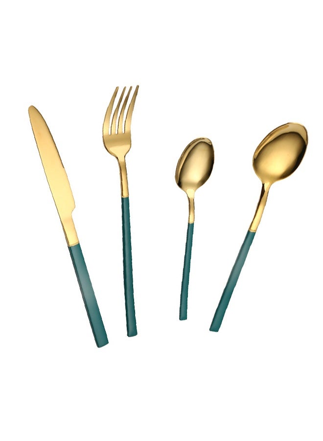 4 Pieces Green Gold Cutlery Set Stainless Steel Green Cutlery Set Including Fork Spoons Knife Tableware - Image 3