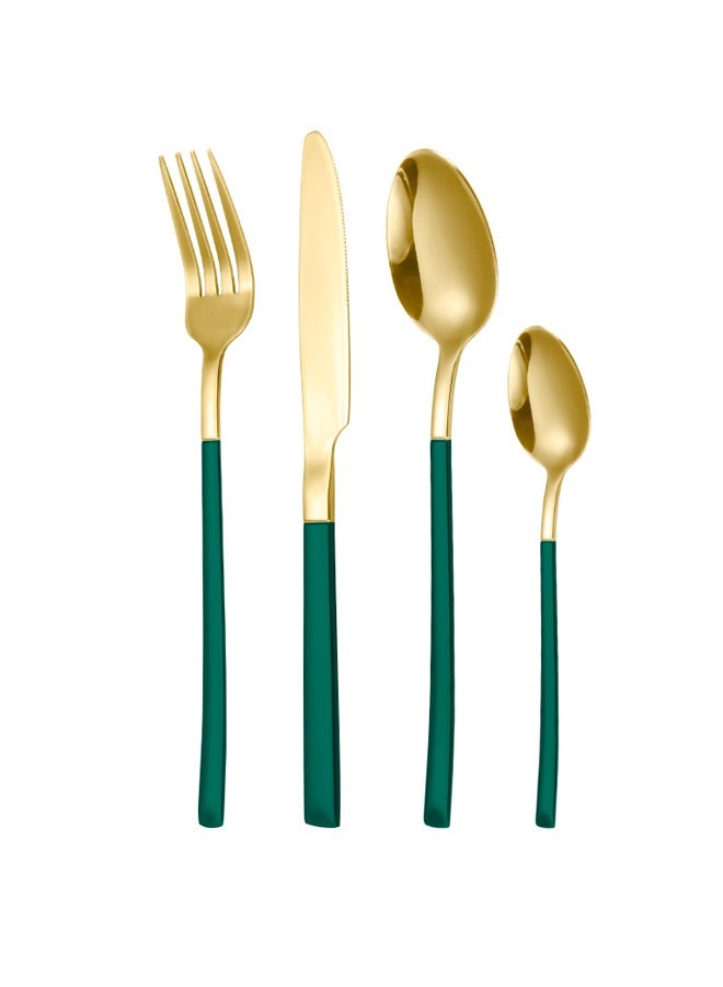 4 Pieces Green Gold Cutlery Set Stainless Steel Green Cutlery Set Including Fork Spoons Knife Tableware - Image 1