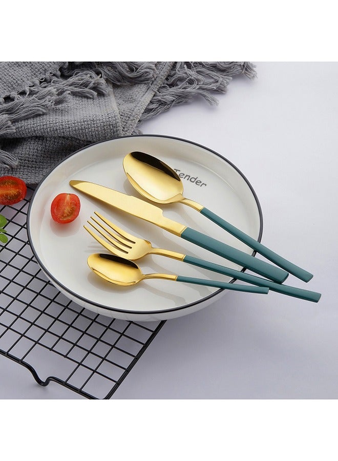 4 Pieces Green Gold Cutlery Set Stainless Steel Green Cutlery Set Including Fork Spoons Knife Tableware - Image 4