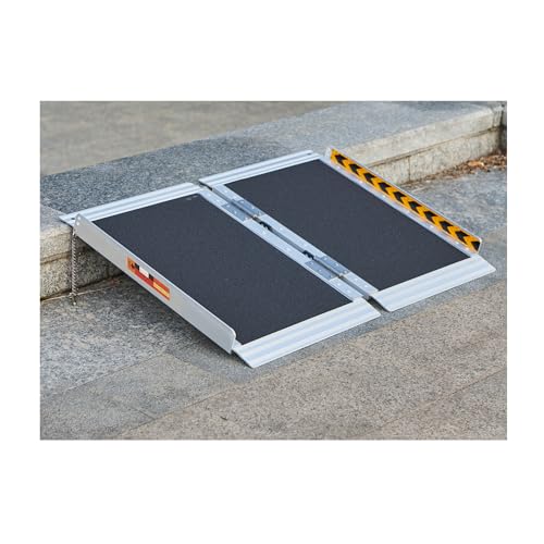 FACHNUO 2 Feet Portable Wheelchair Ramp NonSkid Aluminum Handicap Ramps with Handle Folding Threshold Wheel Chair Ramp for Home Steps Stairs Entry Threshold Doorways Scooter 800LBS Capacity